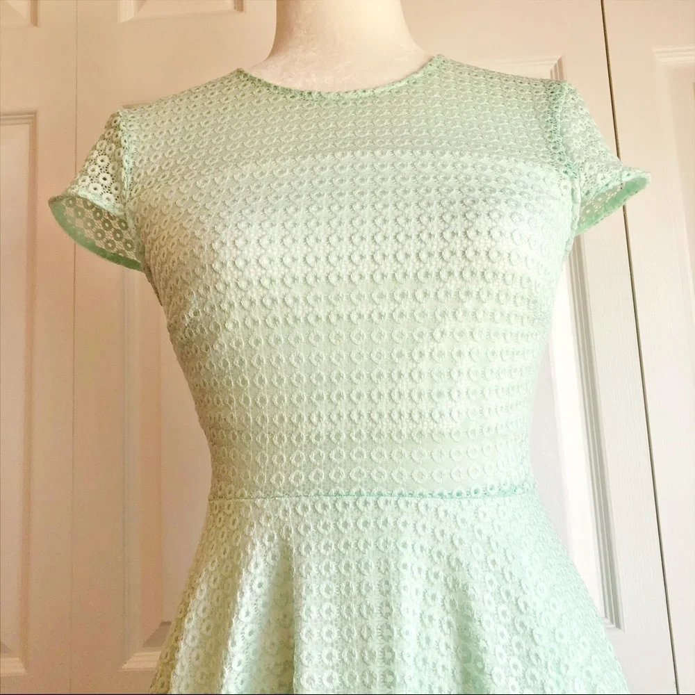 B. Darlin Juniors' Mint Green Fit & Flare Lace Dot Eyelet Dress - Picture 11 of 16